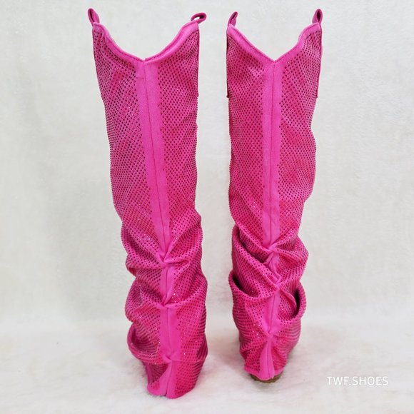Country Twist Fuchsia Draped Rhinestone Fold Over Western Cowgirl Boots - Picture 5 of 13
